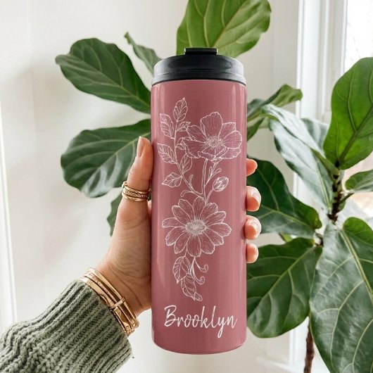 Custom Pink Floral Tumbler Graduation Gift for Her Thermosbecher