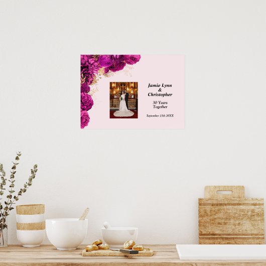 Custom Pink Floral Wedding Anniversary Poster (Küche)