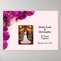 Custom Pink Floral Wedding Anniversary Poster