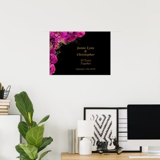 Custom Pink Floral Wedding Anniversary Poster (Heimbüro)