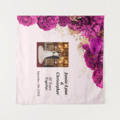 Custom Pink Floral Wedding Anniversary Tapestes Wandteppich (Vorderseite (Horizontal))