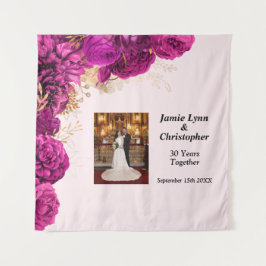 Custom Pink Floral Wedding Anniversary Tapestes Wandteppich
