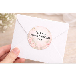 Custom Pink Floral Wedding Thank You Sticker