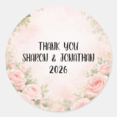 Custom Pink Floral Wedding Thank You Sticker (Vorderseite)