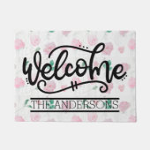Custom Pink Floral Willkommen Fußmatte (Vorderseite)