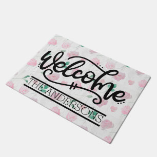 Custom Pink Floral Willkommen Fußmatte