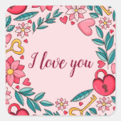 Custom Pink florales Herz I Liebe You Mthers Day Quadratischer Aufkleber (Vorderseite)