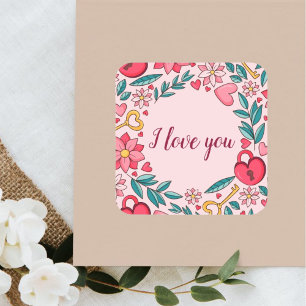 Custom Pink florales Herz I Liebe You Mthers Day Quadratischer Aufkleber