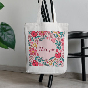 Custom Pink florales Herz I Liebe You Mthers Day Tragetasche