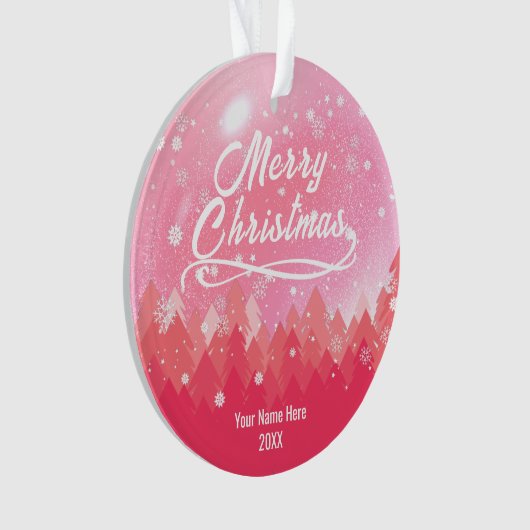 Custom Pink Friedlich Snow Forest Frohe Weihnachte Ornament (Vorderseite)