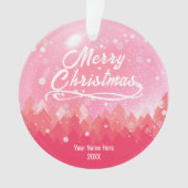 Custom Pink Friedlich Snow Forest Frohe Weihnachte Ornament (Vorderseite)