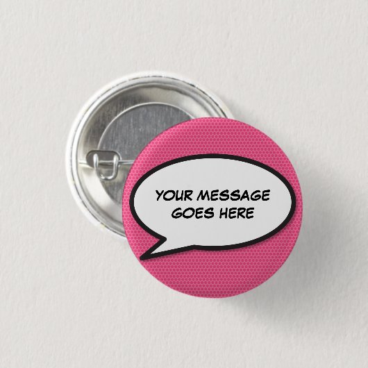 Custom Pink Fun Comic Book Speech Blase Button (Vorne & Hinten)