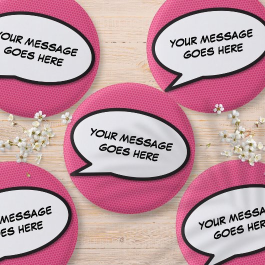 Custom Pink Fun Comic Book Speech Blase Button