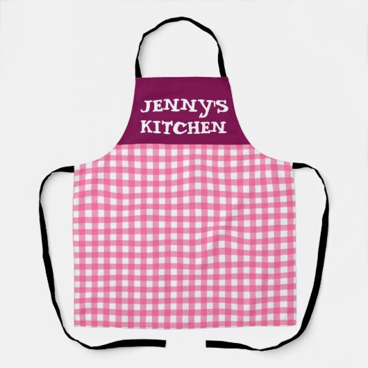 CUSTOM PINK GINGHAM KITCHEN APRON SCHÜRZE (Vorderseite)
