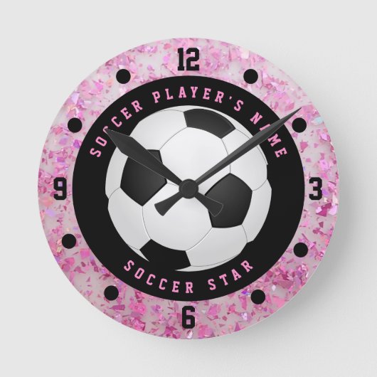 Custom Pink Girls Fußball Fußball Runde Uhr (Vorderseite)