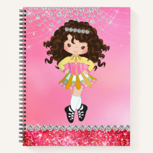 Custom Pink Glam Irish Dance Brünett Girl Notizblock
