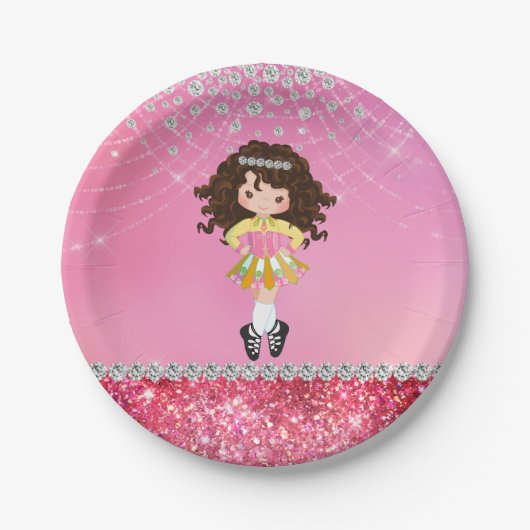 Custom Pink Glam Irish Dance Brünett Girl Pappteller (Vorderseite)