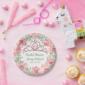 Custom Pink Glitzer Crown Pink Roses Grüne Pappteller (Party)