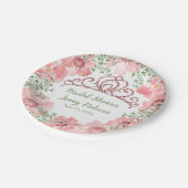 Custom Pink Glitzer Crown Pink Roses Grüne Pappteller (Schrägansicht)