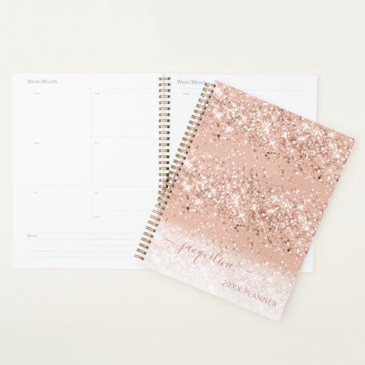 Custom Pink Glitzer Girl Monogram Name Planner Planer (Anzeige)