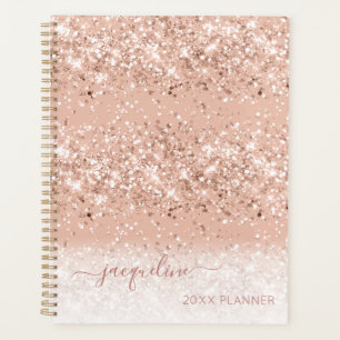 Custom Pink Glitzer Girl Monogram Name Planner Planer