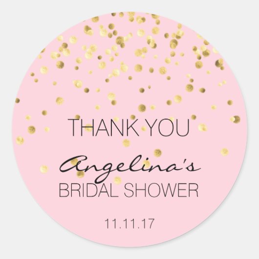 Custom Pink Gold Confetti Brautparty Vielen Dank Runder Aufkleber (Vorderseite)