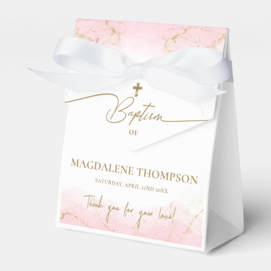 Custom Pink Gold Cross Danke Girl Baptisse Geschenkschachtel (Vorderseite)