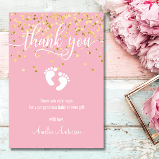 Custom Pink Gold DANK YOU Baby Shower Girl Dankeskarte