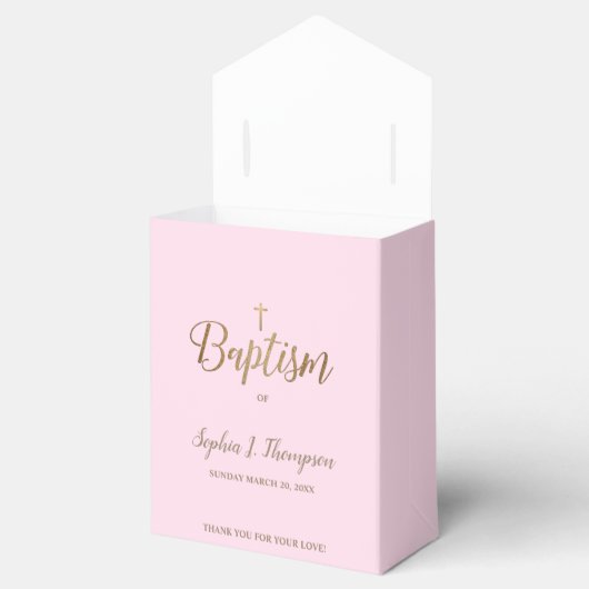 Custom Pink Gold Kreuzung Taufe Vielen Dank Geschenkschachtel (Geöffnet)