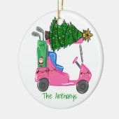 Custom Pink Golf Cart Santa Golf BagWeihnachtsbaum Keramik Ornament (Links)