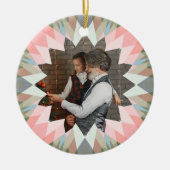 Custom Pink Gray Christmas Star Family Photo Gift Keramik Ornament (Vorne)