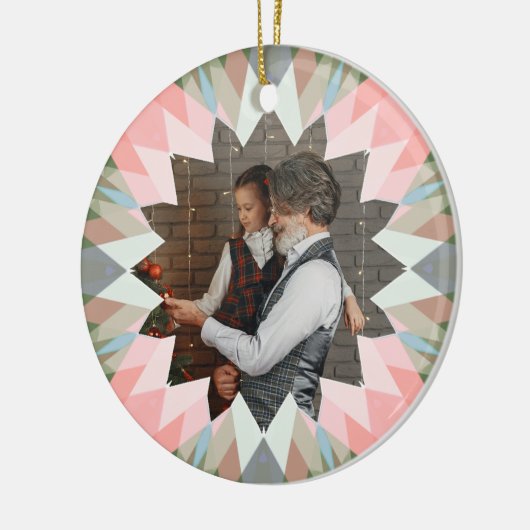 Custom Pink Gray Christmas Star Family Photo Gift Keramik Ornament (Links)