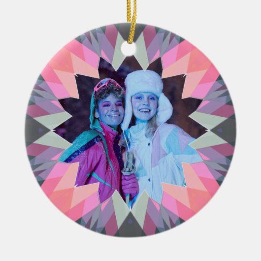 Custom Pink Gray Christmas Star Family Photo Gift Keramik Ornament (Vorne)