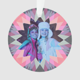 Custom Pink Gray Christmas Star Family Photo Gift Ornament