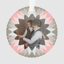 Custom Pink Gray Christmas Star Family Photo Gift Ornament