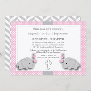 Custom-Pink & Gray Elephant 🐘 Baby - Christening Einladung