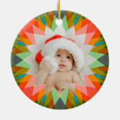 Custom Pink Green Christmas Star Photo Gift Tree Keramik Ornament (Hinten)