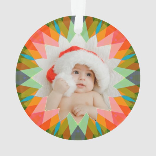 Custom Pink Green Christmas Star Photo Gift Tree Ornament (Rückseite)