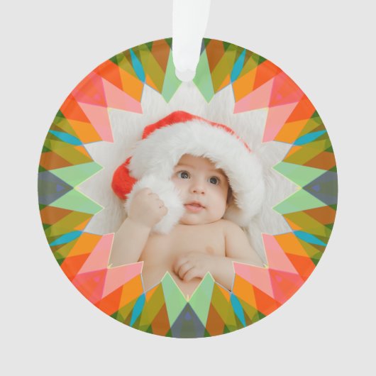 Custom Pink Green Christmas Star Photo Gift Tree Ornament (Vorderseite)