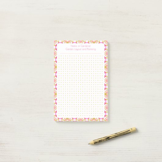 Custom Pink Green Dot Grid Garden Layoutplaner Post-it Klebezettel (Auf Schreibtisch)
