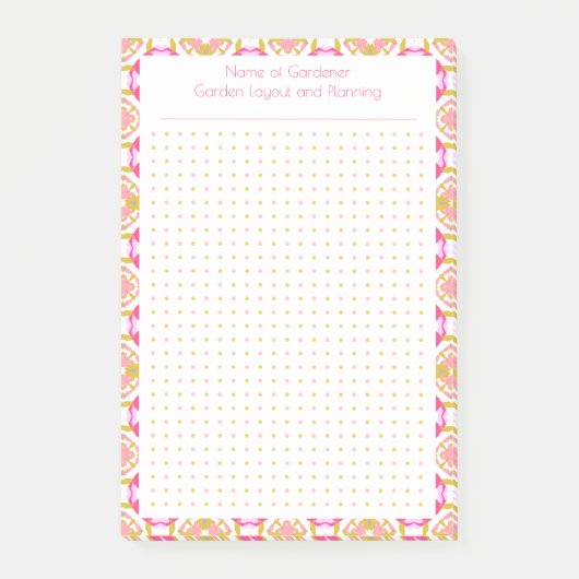 Custom Pink Green Dot Grid Garden Layoutplaner Post-it Klebezettel (Vorderseite)