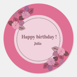 Custom pink happy birthday floral girl   runder aufkleber