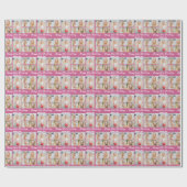 Custom Pink Happy Birthday Photo Collage Geschenkpapier (Flach)