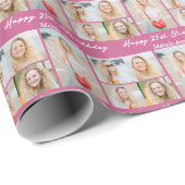 Custom Pink Happy Birthday Photo Collage Geschenkpapier (Rolleneckpunkt)