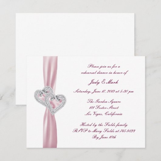 Custom Pink Hearts Probe Abendessen Einladung (Vorne/Hinten)