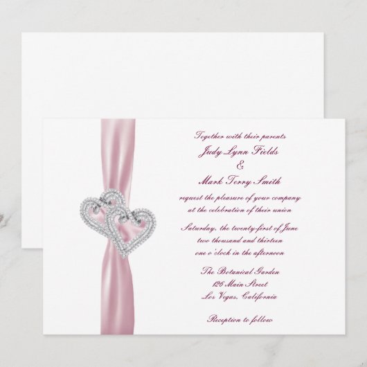 Custom Pink Hearts Wedding Einladung (Vorne/Hinten)