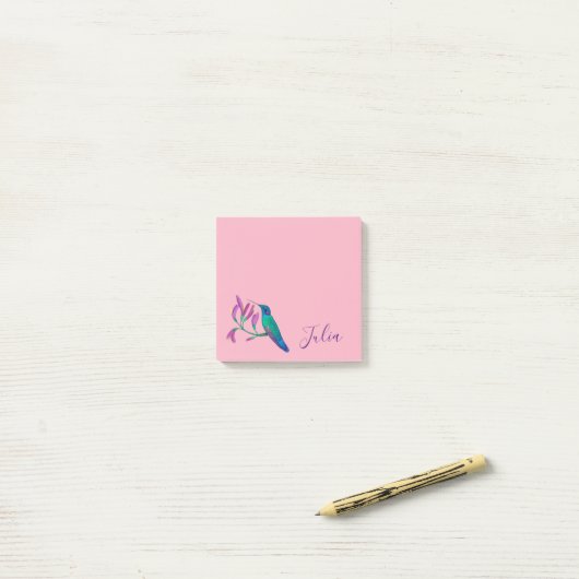 Custom Pink Hummingbird Post-it Klebezettel (Auf Schreibtisch)
