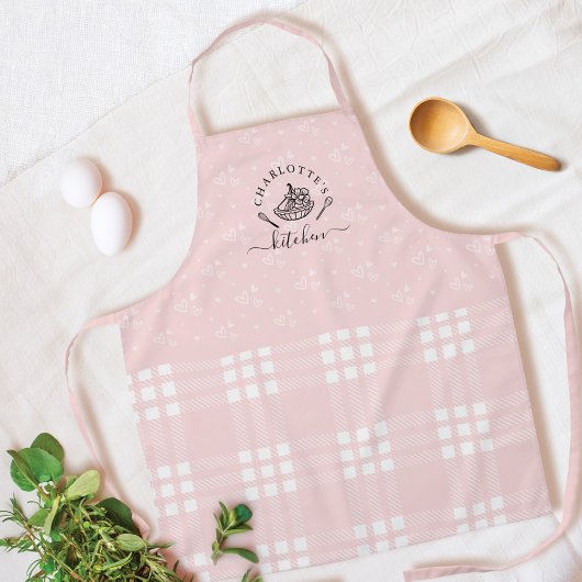 Custom Pink Kariert Kitchenette Whisk & Tart Backe Schürze