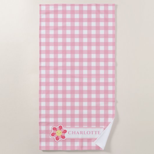 Custom Pink Karo Niedlich Checkerboard Beach Handt Strandtuch (Vorderseite)
