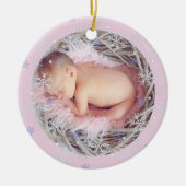 Custom Pink Keepake Foto Baby's First Christmas Keramik Ornament (Vorne)